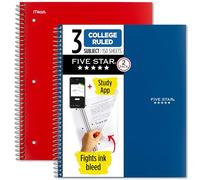 Five Star Quaderni a spirale con app per studio, confezione da 2, 3 soggetti, carta a righe universitarie, 28 x 21 cm, 150 fogli, blu e rosso (38502)