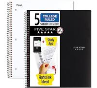 Five Star Quaderni a spirale con app per studio, confezione da 2, 5 soggetti, carta a righe universitarie, 28 x 21 cm, 200 fogli, bianco e nero (73035)