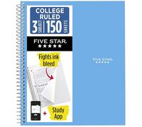 Five Star Quaderno a spirale + app per studio, 3 soggetti, carta a righe universitaria, combatte lo spurgo dell'inchiostro, copertina impermeabile, 21 x 28 cm, 150 fogli, blu (73623)