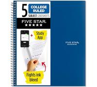 Five Star Quaderno a spirale + app per studio, 5 soggetti, carta a righe universitaria, combatte lo spurgo dell'inchiostro, copertina impermeabile, 200 fogli, blu (73635)