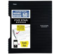 Five Star Quaderno a spirale riutilizzabile + app per lo studio, quaderno da 22,9 x 27,9 cm, con 60 fogli a righe, nero (820476A)