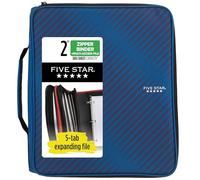 Five Star Raccoglitore con cerniera, raccoglitore a 3 anelli da 5 cm, per scuola, 6 tasche, capacità 380 fogli, blu cobalto (72534)