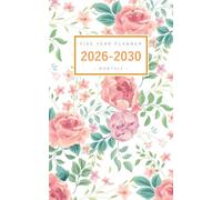 Five Year Planner 2026-2030: 5x8 Monthly Notebook Organizer Small | Vintage Rose Flower Garden Design White