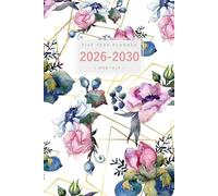 Five Year Planner 2026-2030: 6x9 Monthly Journal Organizer Medium | Golden Line Watercolor Floral Design White