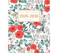 Five Year Planner 2026-2030: 8x10 Monthly Notebook Organizer Large | Peony Flower Leaf Design White