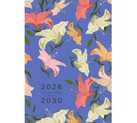 Five Year Planner 2026-2030: A4 Monthly Notebook Organizer Large | Lily Flower Stem Design Blue