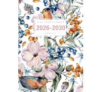 Five Year Planner 2026-2030: A4 Monthly Notebook Organizer Large | Vintage Gentle Floral Bird Design White