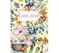 Five Year Planner 2026-2030: A4 Monthly Notebook Organizer Large | Vintage Gentle Floral Bird Design Yellow
