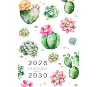 Five Year Planner 2026-2030: A5 Monthly Notebook Organizer Small | Cactus Succulent Plant Design White