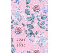 Five Year Planner 2026-2030: A5 Monthly Notebook Organizer Small | Fantasy Unicorn Rose Crystal Design Pink
