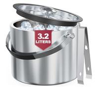 FiveHome Secchiello Ghiaccio 3,2L Acciaio Inox a Doppia Parete Isolante, Secchiello Ghiaccio Vino Inclusa Coperchio Ermetico, setaccio e pinze per Il Ghiaccio, Cestello Ghiaccio per Feste ed Eventi