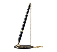 Fivekim - Penna a sfera classica in metallo, con catenina, supporto per scrivania, bancone, cancelleria, regalo a sfera, colore: nero e oro