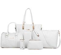 FiveloveTwo Set di 6 borse da donna Hobo Clutch Top Handle Totes Cartelle Borse a tracolla e borsa grande+Tote+Borsa a tracoll Portafoglio+Porta carte, Borsa Bianca