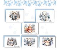 FiveMileBro 12 cartoline natalizie pieghevoli con buste, set di cartoline A6, serie di animali della foresta in acquerello, con auguri di Natale, cartoline di Natale per amici e parenti