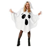 FiveMileBro Capo fantasma bianco con cappuccio, costume fantasma e costume fantasma per Halloween. Progettato per donne adulte. Ideale per ruolo orrico, carnevale, ballo in maschera, festa