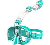 fivenum Maschera da Snorkeling Pieghevole Set di Maschere da Sub con Sistema Dry Top e Supporto per Fotocamera, Attrezzatura da Snorkeling Professionale antiappannamento,Verde,L