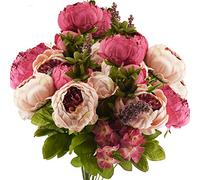 FiveSeasonStuff Peonie artificiali vintage, peonie e ortensie in seta, per matrimonio, decorazione per la casa, bellissimo centrotavola floreale con 2 mazzi (rosa misto)