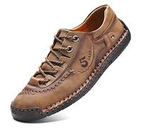 FiveStoresCity Scarpe casual da uomo, estive, traspiranti, mocassini, scarpe da passeggio, fatte a mano, con lacci, in pelle, scarpe basse per guida, lavoro, ufficio, Kaki, 11.5