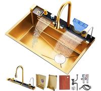 FIVIXIL Lavello da cucina Lavello a cascata digitale Whale Consolle multifunzionale con lavatazze, dispenser di sapone, dispenser a cascata Flying Rain, comando da tavolo (Oro, 80 * 46 * 22cm)