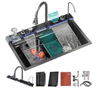 FIVIXIL Lavello da cucina Lavello a cascata digitale Whale Consolle multifunzionale con lavatazze, dispenser di sapone, dispenser a cascata Flying Rain, comando da tavolo