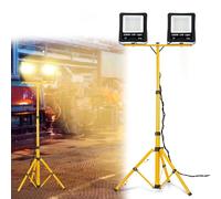 FIVMEN Faretto da costruzione, 2 x 100 W, 8500 lm, con treppiede regolabile e cavo da 3 m, impermeabile, IP66, per garage, officina, cantiere, bianco caldo