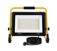 FIVMEN Faretto da costruzione, Faro da Cantiere, Faro da Lavoro, 200 W, 16000 lm, con struttura e cavo da 3 m, IP66, impermeabile, per officina, cantiere, garage, bianco caldo