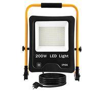 FIVMEN Faretto da lavoro a LED, 200 W, 16000 lm, con struttura e cavo da 3 m, impermeabile, IP66, per garage, officina, cantiere, bianco caldo