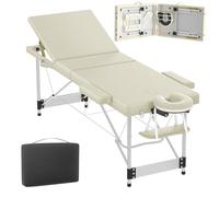 FIVMEN Lettino massaggiante pieghevole a 3 zone, altezza regolabile con braccioli, cuscino viso e custodia, in alluminio, colore: beige