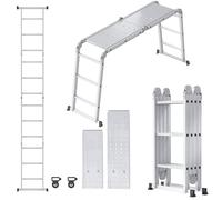 FIVMEN Scala multiuso 6 in 1, scala telescopica con 2 piattaforme di lavoro e 2 rotoli, scala a pioli in alluminio, 4 x 3