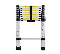 FIVMEN Scala telescopica da 2,6 m, in alluminio, allungabile, con 9 pioli, in alluminio, allungabile, per soffitti e magazzini, capacità di carico 150 kg, colore: argento