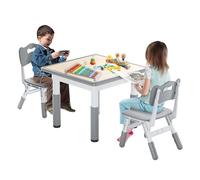 FIVMEN Tavolo per bambini con 2 sedie per bambini, regolabile in altezza, 3 pezzi, in plastica, per cameretta dei bambini, 60 x 60 cm