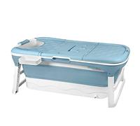 FIVMEN Vasca da bagno pieghevole per adulti, 148 x 60 x 53 cm, con copertura e cestino, mobile pieghevole, autoportante per bagno, doccia e balcone, blu