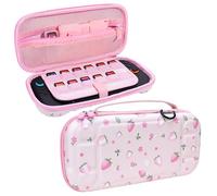FIWWAT Custodia per Switch 2 - Custodia per Nintendo Switch 2 2025, custodia protettiva rigida da viaggio con 10 slot per schede di gioco, per ragazze, graziosa fragola rosa (tracolla attaccabile)