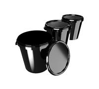 FixedByU 3 secchi con coperchio, 30 litri, made in Germany, per alimenti, stabili, ermetici, per conservare alimenti, materiale da ufficio, cameretta dei bambini, officina e gastronomia, colore nero