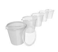 FixedByU 5 secchi con coperchio, 30 litri, made in Germany, per alimenti, stabili, ermetici, per conservare alimenti, materiale da ufficio, cameretta dei bambini, officina e ristorazione, trasparente