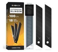 FixedNow 100 x lame taglierina 18 mm extra affilate in acciaio al carbonio giapponese I Lame secabili professionali nere per taglierine e taglierine per moquette I Lame di ricambio