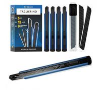 FixedNow 5 x Taglierino Professionale da 9 mm con 15 Lame di Taglierini - Mini Cutter in acciaio al carbonio giapponese estremamente affilato - Taglierino piccolo per tappeti