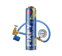 FIXFY 5 in 1, ricambio per refrigerante R134a, con olio, essiccatore, sigillante, gas e colorante UV, set con tubo e manometro, barattolo da 500 ml, per riempire autonomamente l'aria condizionata in