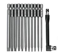 Fixinus Set di 11 punte per cacciavite Torx lungo, 1/4", attacco esagonale magnetico S2, in acciaio da 75 mm, punte per Torx di sicurezza T6-T40, con supporto per punte a L