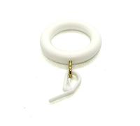 FixitFlo Anello per tende in plastica, effetto legno, con occhielli dorati e ganci bianchi, bianco, 10 pezzi (30 mm di diametro interno)