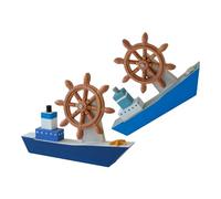 FIXOSHEE 2 Pezzi Kit 2 Pezzi di Barche a Vela in Legno Massello Blu e Bianco, Decorazione Marina da Tavolo per Centrotavola, Topper per Cupcake e Feste a Tema Mare