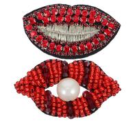 FIXOSHEE 2 Pezzi Patch Adesivi per DIY in Rosso Labbra con Perline Accessorio e Resistente per Decorare e Riparare Vestiti e Borse