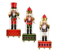 FIXOSHEE 3 pezzi Schiaccianoci in Legno con Carillon Decorazioni Natalizie da Tavolo Figurine Soldato Nutcracker per Festa di Natale e Casa Ornamenti Musicali Tradizionali