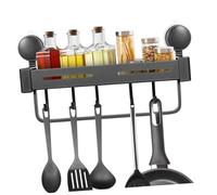 FIXOSHEE Organizer da Parete con Ventosa per Spezie Scaffale Sospeso con Ganci per Cucina e Bagno Supporto per Barattoli e Accessori Grigio