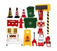 FIXOSHEE Set 19 Pezzi Segnali Stradali e Coni in Miniatura in Plastica Modelli Barriera Stradale per Giocattoli Educativi Interattivi per Sicurezza Stradale e Gioco Didattico Portatile