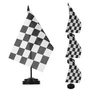 FIXOSHEE Set da 4 Bandierine da Tavolo a Scacchi Bianche e Nere Base e Asta in Plastica Nera Mini Bandiere da Gara Compatte per Decorazioni Natalizie Feste e Ufficio