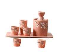 FIXOSHEE Set da Sakè Giapponese in Ceramica Rosa, Tazze e Bottiglia Pentola Calda, Accessori per Sakè per Uso Domestico e Ristorazione, Regalo Culturale Elegante