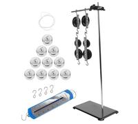 FIXOSHEE Set di Pulegge Didattico Staffa Regolabile Pesi a Gancio 50G X10 e Dinamometro da 5 Newton Strumento Sperimentale per Esperimenti di Meccanica Fisica Scolastica