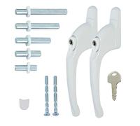 FixRello Maniglia universale per finestra in uPVC, con serratura, ambidestra, multi-mandrino, bianca con pulsante bianco (confezione da 2)