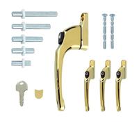 FixRello Maniglia universale per finestra in uPVC, con serratura, ambidestra, multi-mandrino, oro (confezione da 4)